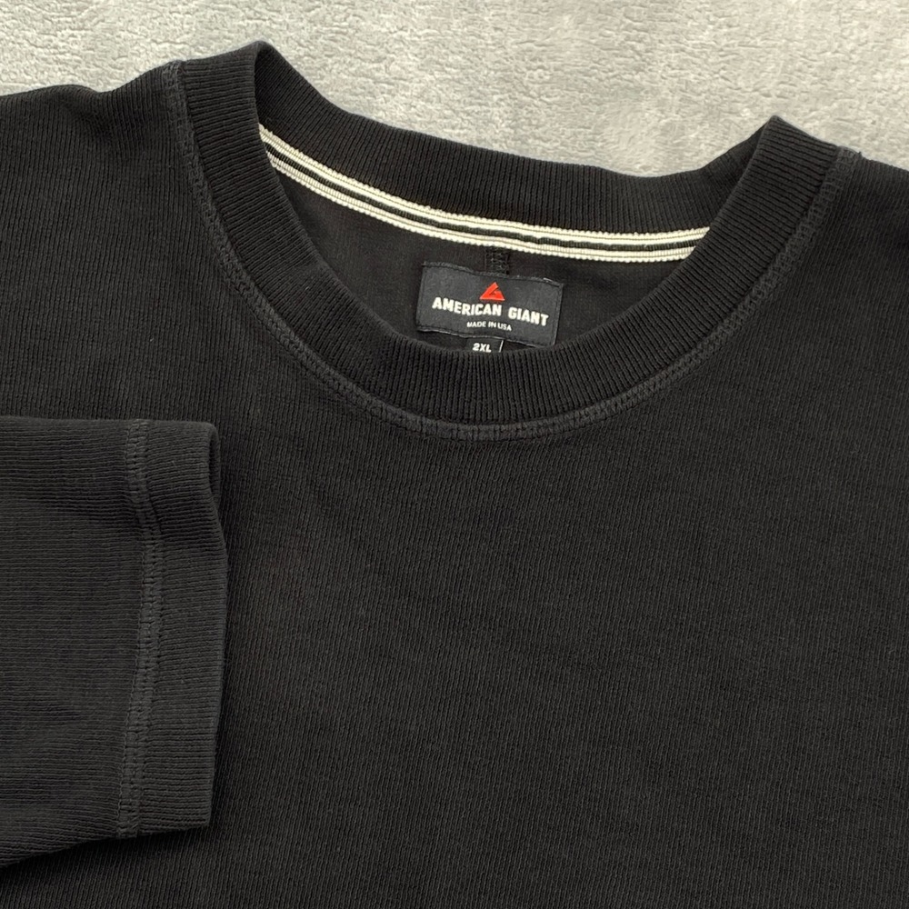 American Giant Mens 2XL Black Ribbed Knit Thermal Long Sleeve Sweat Shirt
